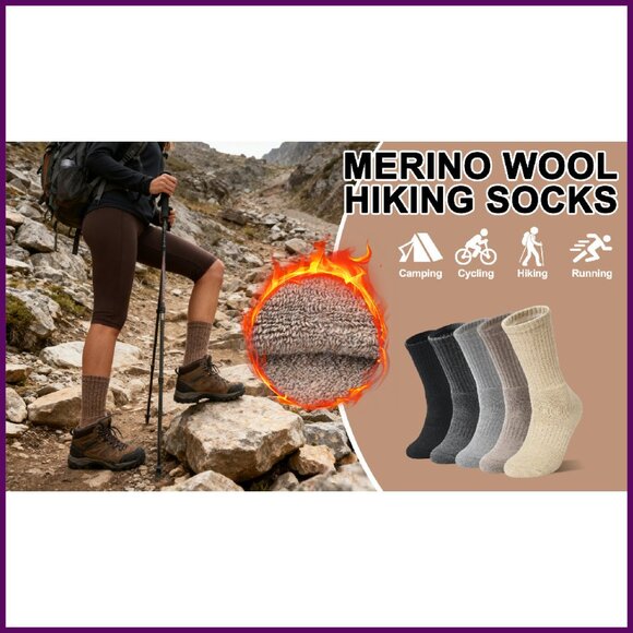 Merino Wool Hiking Socks Women's Thermal Crew 5 Pairs Warm Cushion - Picture 8 of 8